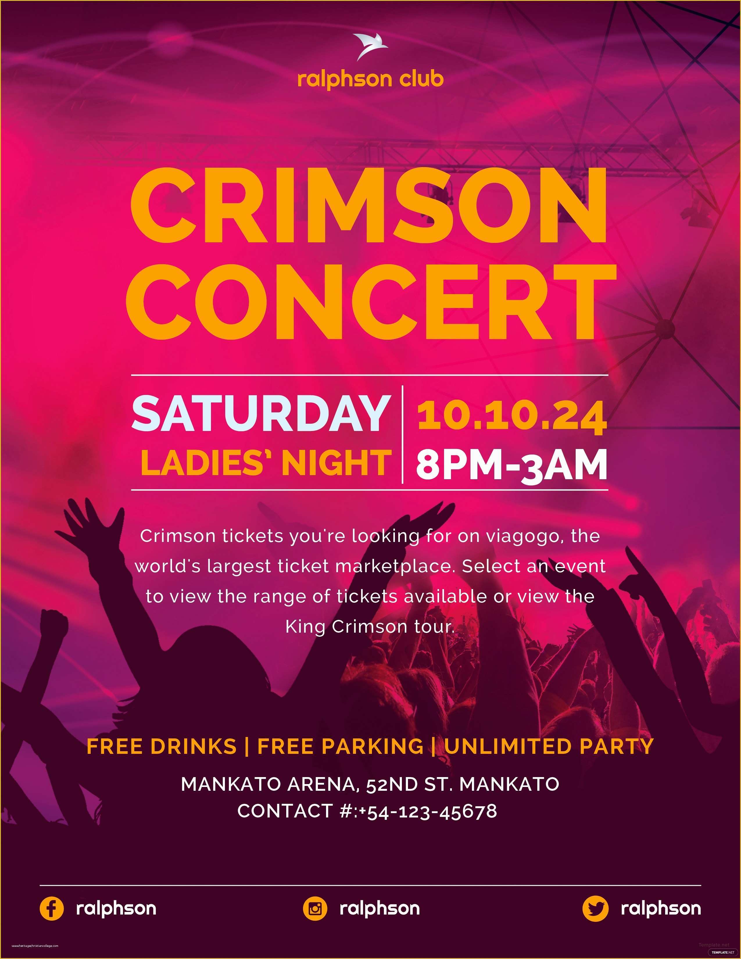 Free Concert Poster Template Of Free Crimson Concert Flyer Template In Adobe Illustrator