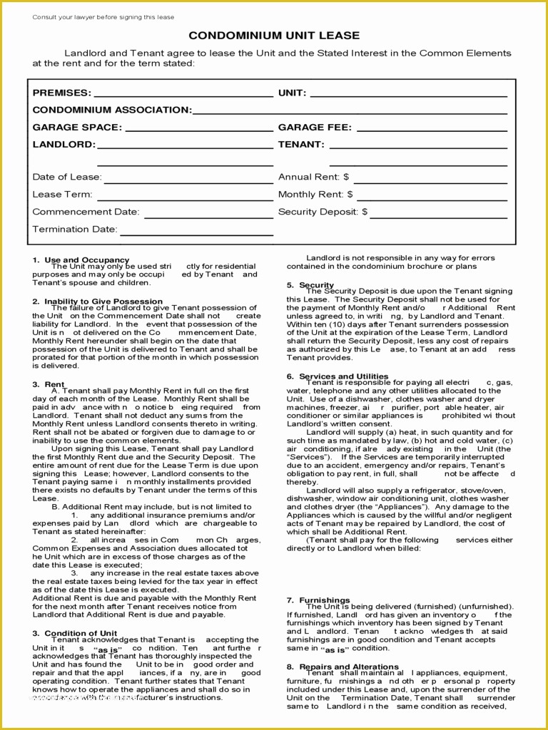 Free Condo Rental Agreement Template Of Condo Lease Agreement 10 Free Templates In Pdf Word