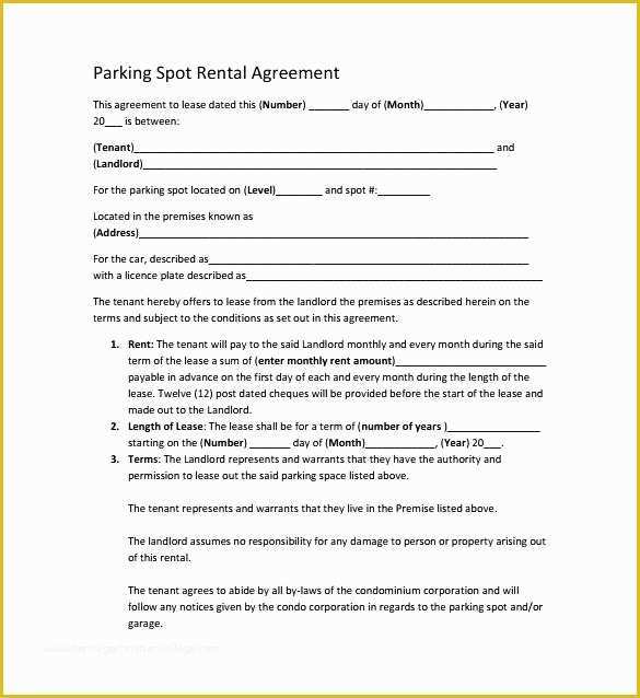 Free Condo Rental Agreement Template Of Condo Rental Lease Template Parking Spot Rental Agreement
