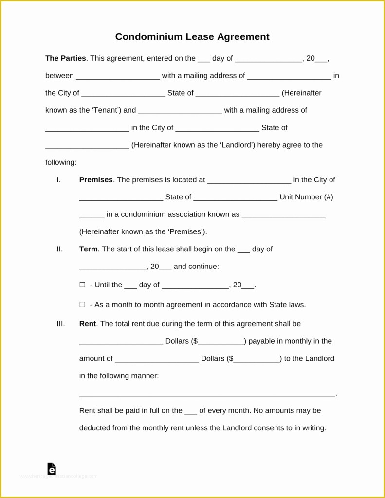 Free Condo Rental Agreement Template Of Free Rental Lease Agreement Templates Residential