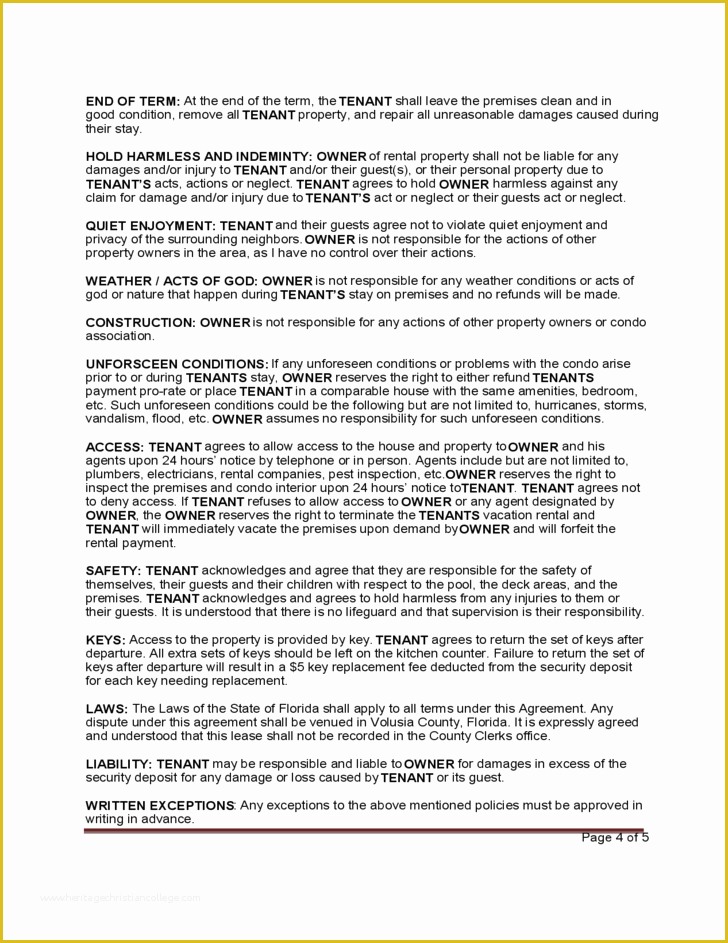 Free Condo Rental Agreement Template Of Standard Vacation Rental Agreement Template Free Download