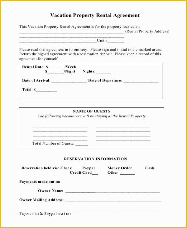 Free Condo Rental Agreement Template Of Vacation Rental Agreement – 8 Free Word Pdf Documents