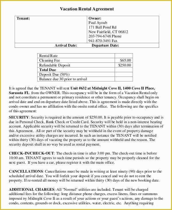 Free Condo Rental Agreement Template Of Vacation Rental Agreement – 8 Free Word Pdf Documents