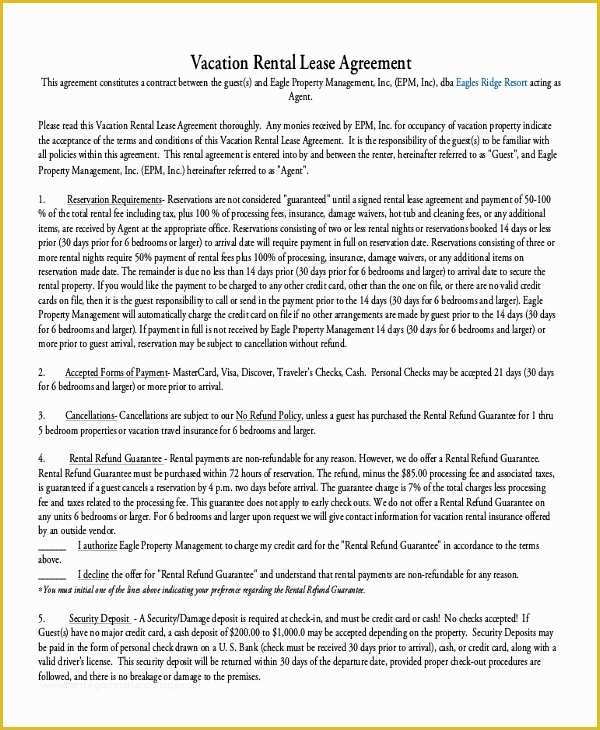 Free Condo Rental Agreement Template Of Vacation Rental Agreement – 8 Free Word Pdf Documents