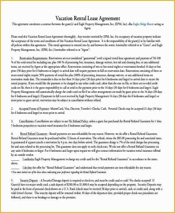 Free Condo Rental Agreement Template Of Vacation Rental Agreement – 8 Free Word Pdf Documents