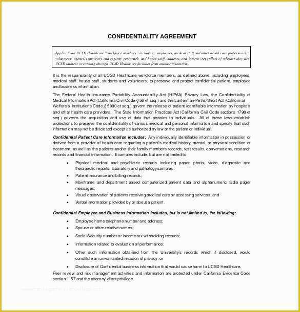 Free Confidentiality Agreement Template Word Of 15 Confidentiality Agreement Templates – Free Word Pdf