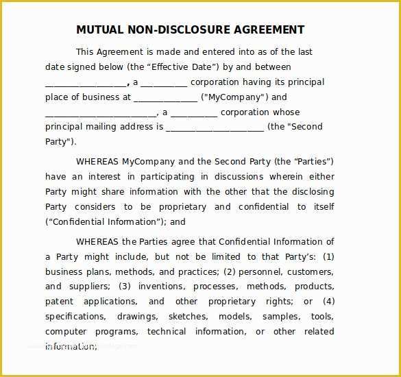 Free Confidentiality Agreement Template Word Of 19 Word Non Disclosure Agreement Templates Free Download