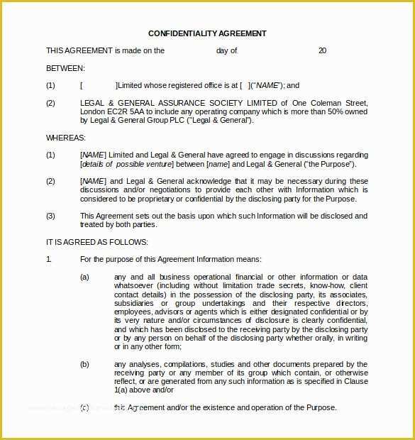 Free Confidentiality Agreement Template Word Of 25 Confidentiality Agreement Templates Doc Pdf