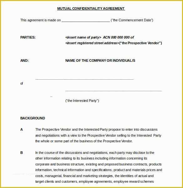 Free Confidentiality Agreement Template Word Of Confidentiality Agreement Templates 9 Free Word