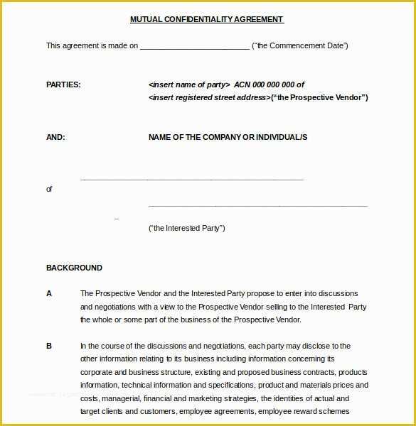 Free Confidentiality Agreement Template Word Of Confidentiality Agreement Templates 9 Free Word