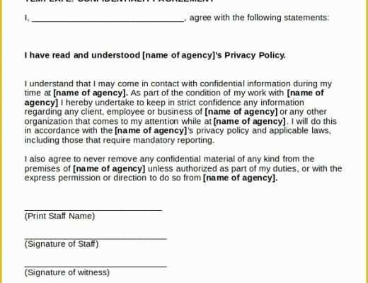 Free Confidentiality Agreement Template Word Of Standard Non Disclosure Agreement form – 10 Free Word