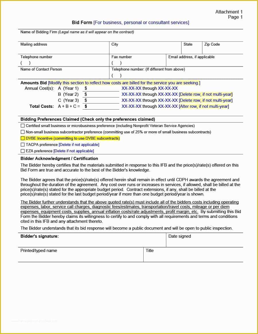 Free Construction Bid Proposal Template Download Of Construction Bid form Free Example Of Spreadshee