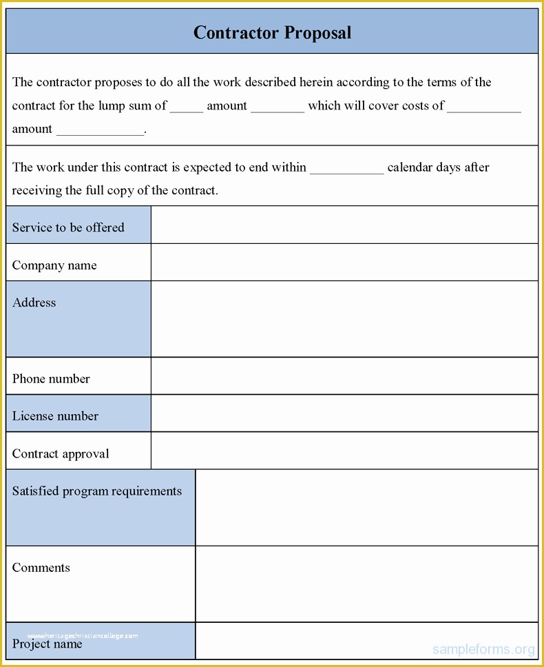 Free Construction Bid Template Of Contractor Proposal form Sample forms