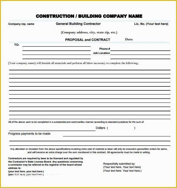 Free Construction Bid Template Of Sample Contractor Proposal 13 Documents In Pdf Word