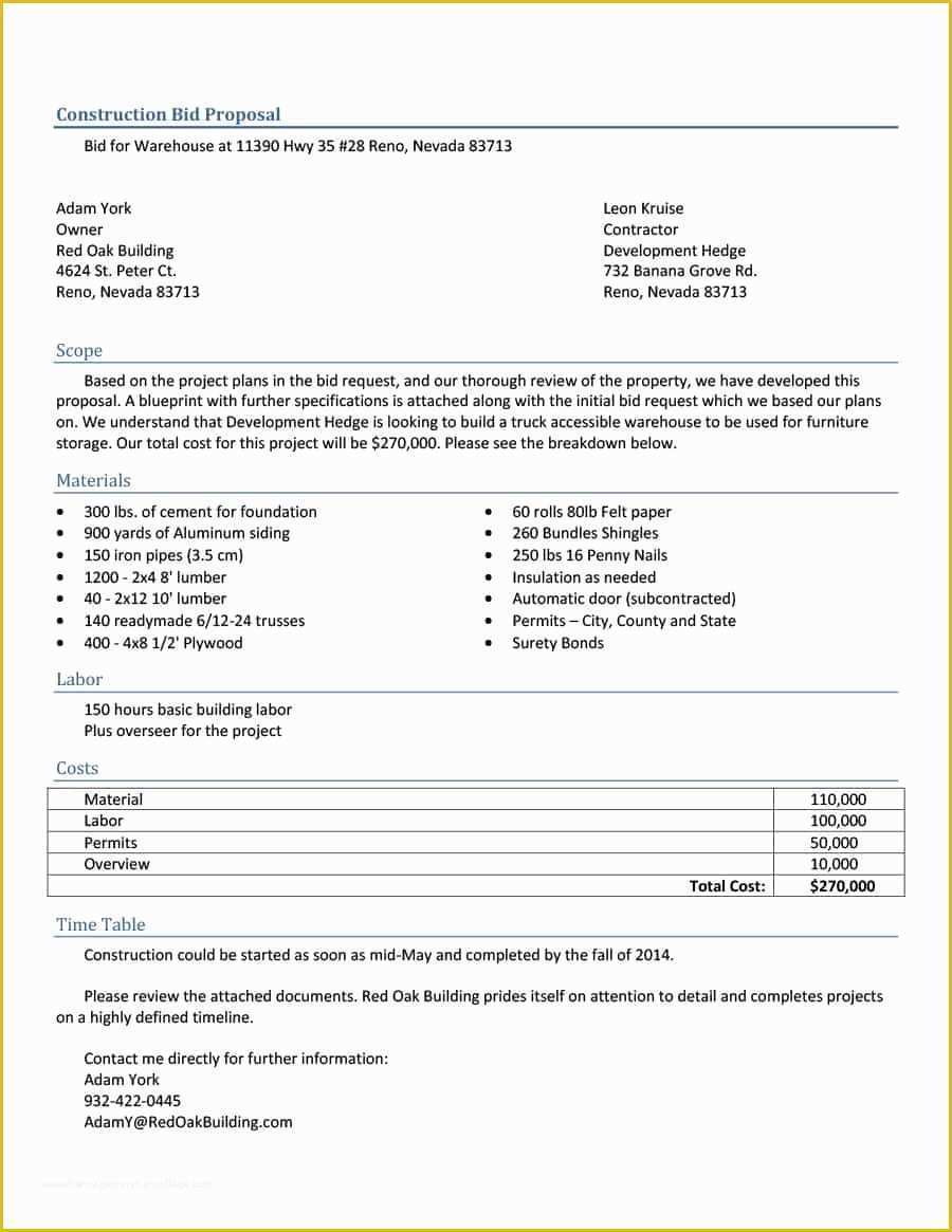 Free Construction Estimate Template Of 31 Construction Proposal Template &amp; Construction Bid forms