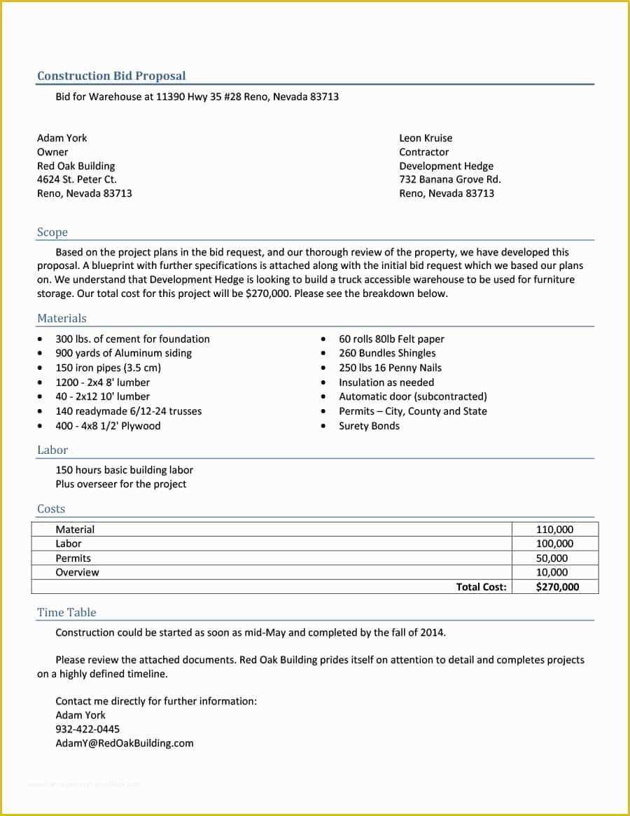 Free Construction Estimate Template Of 31 Construction Proposal Template & Construction Bid forms