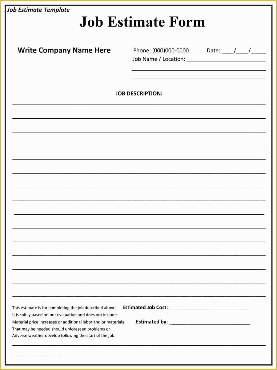 Free Construction Estimate Template Of 44 Free Estimate Template forms [construction Repair