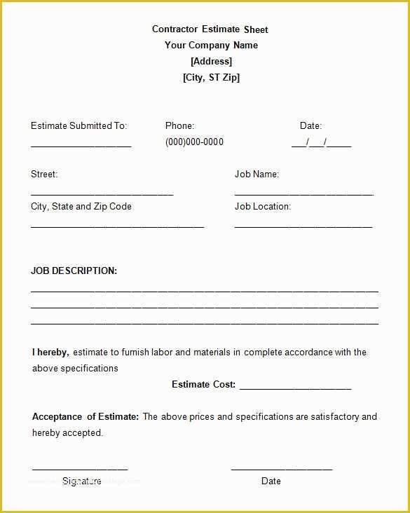 Free Construction Estimate Template Of 6 Contractor Estimate Templates Pdf Doc