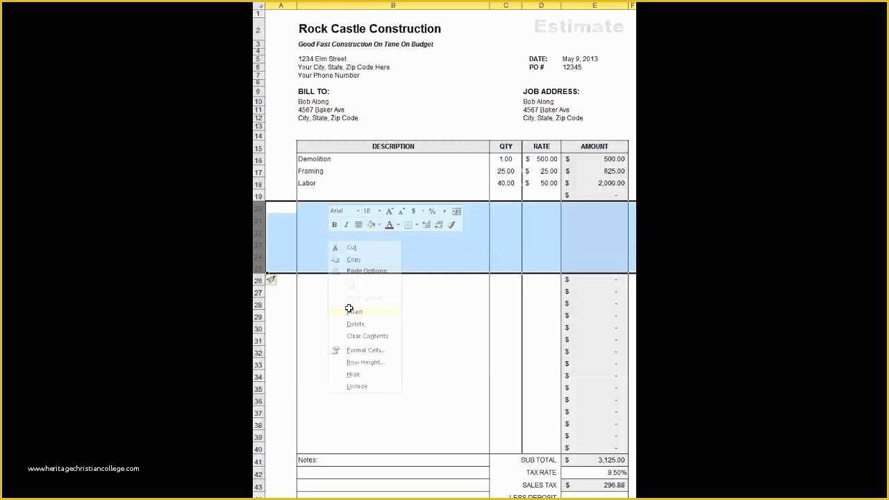 Free Construction Estimate Template Of Free Estimate Template for Construction Panies From