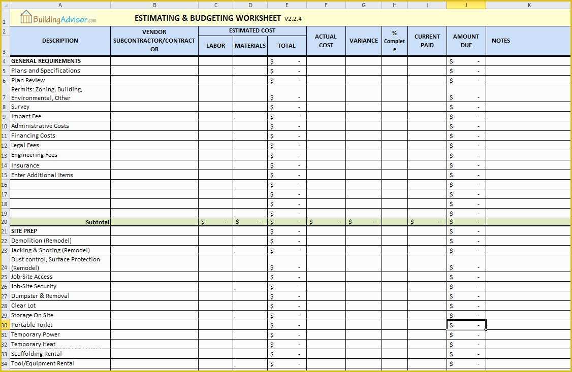 Free Construction Estimate Template Of House Construction Cost Estimate Excel Template 5