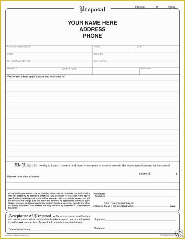 Free Construction Estimate Template Of Printable Blank Bid Proposal forms