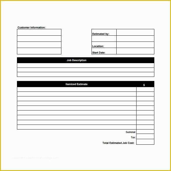 Free Construction Estimate Template Pdf Of 26 Blank Estimate Templates Pdf Doc Excel Odt