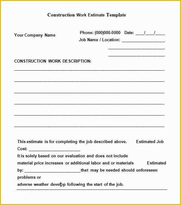 Free Construction Estimate Template Pdf Of 5 Construction Estimate Templates Pdf Doc Excel