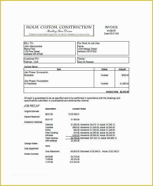 Free Construction Invoice Template Pdf Of Construction Invoice Sample