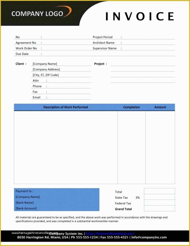 Free Construction Invoice Template Pdf Of Contractor Invoice Template Excel