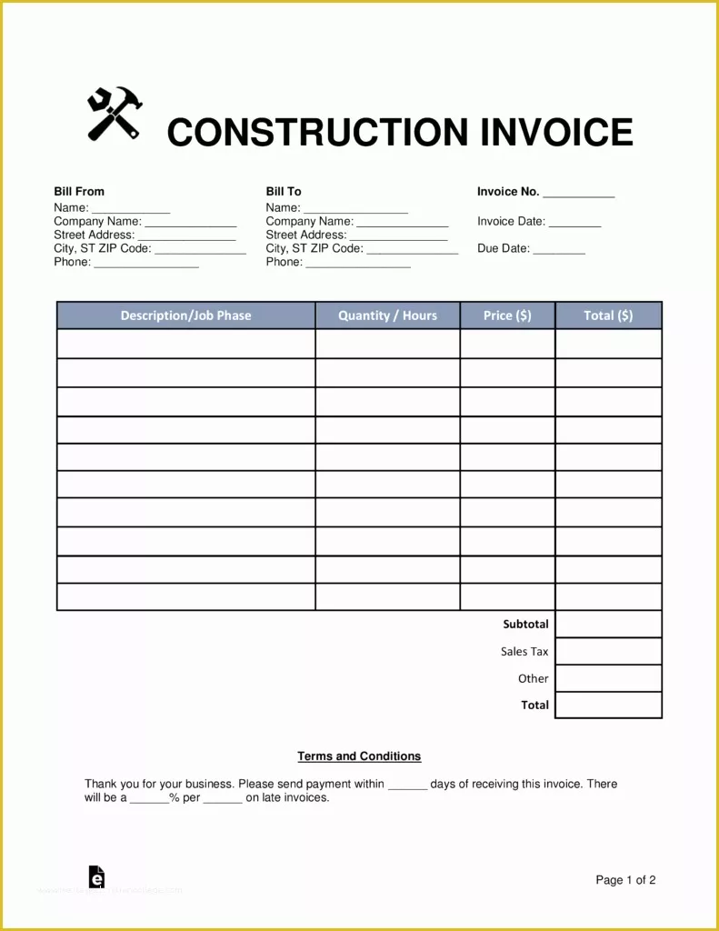 Free Construction Invoice Template Pdf Of Free Construction Invoice Template Word Pdf