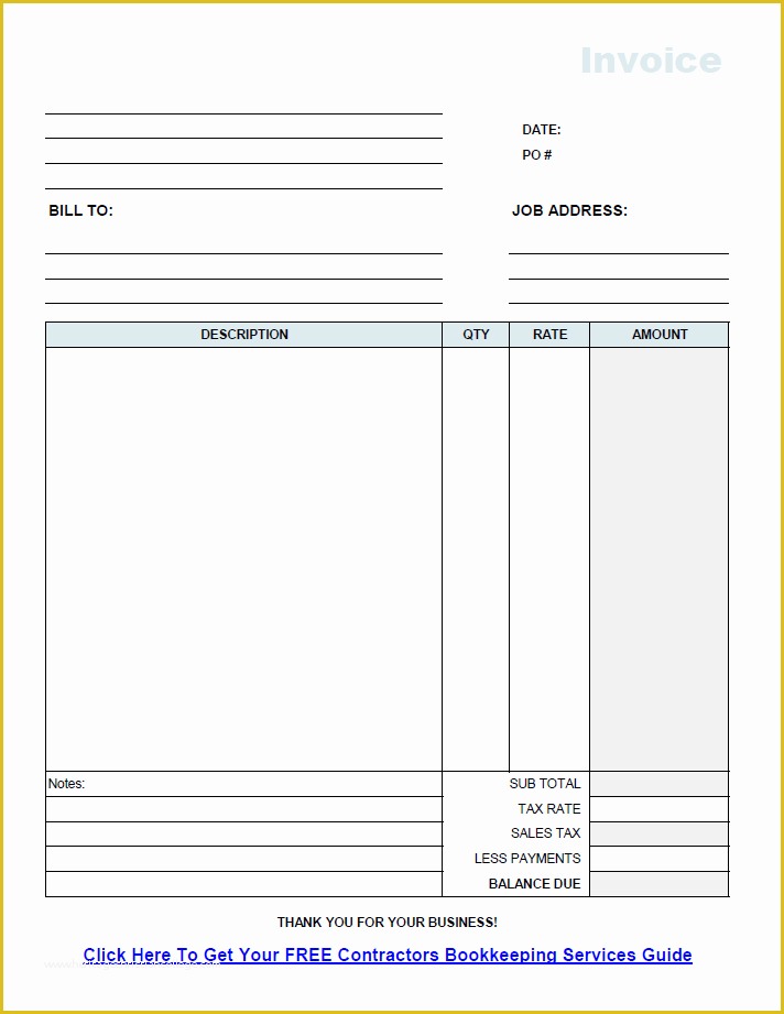 Free Construction Invoice Template Pdf Of Free Contractor Invoice Template Excel