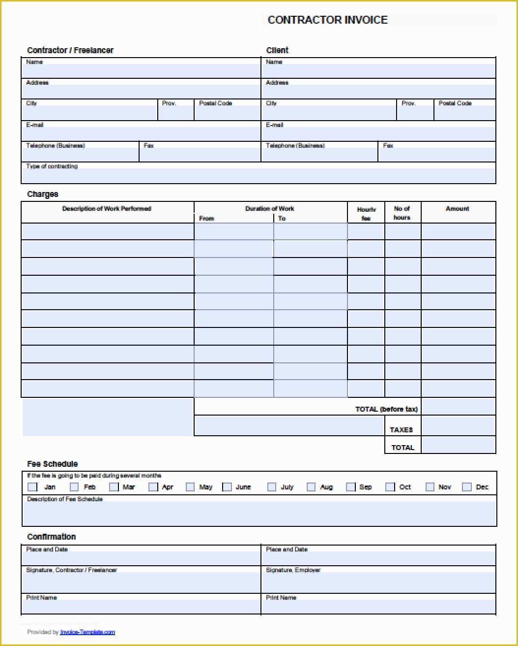 Free Construction Invoice Template Pdf Of Free Contractor Invoice Template Excel Pdf