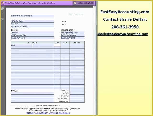 Free Construction Invoice Template Pdf Of Free Contractor Invoice Template Pdf