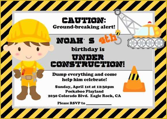Free Construction Party Templates Of Construction Birthday Party Invitations Ideas – Bagvania