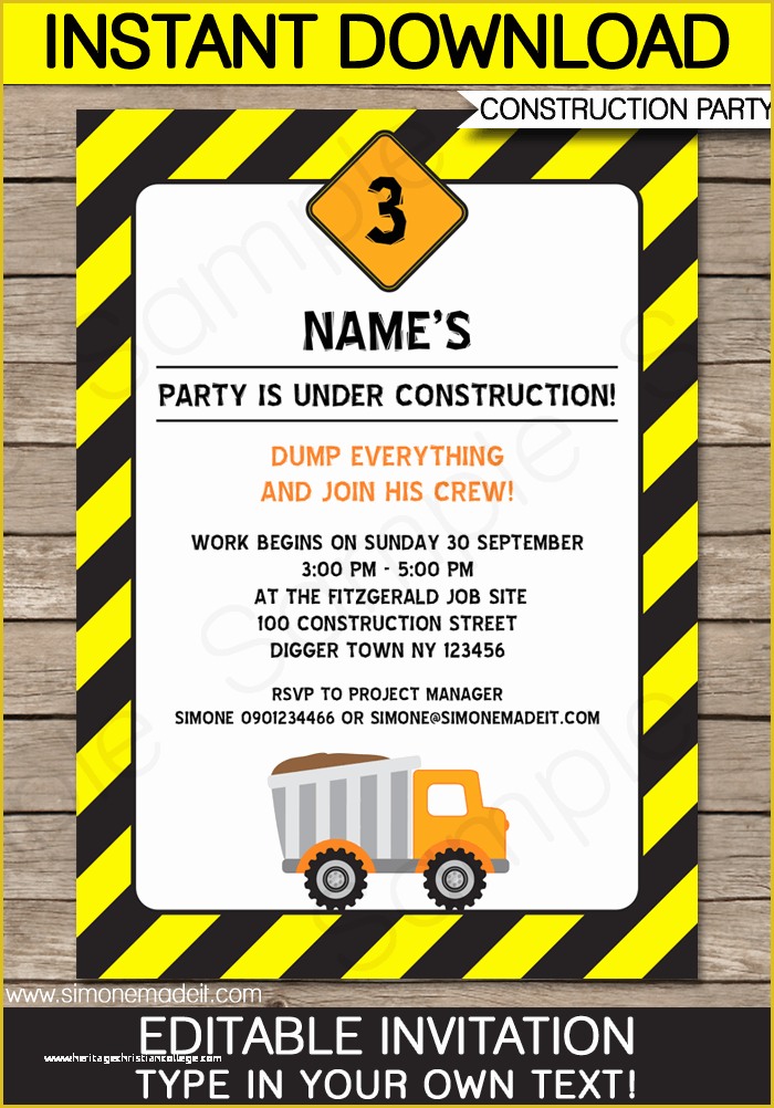 Free Construction Party Templates Of Construction Party Invitations Template