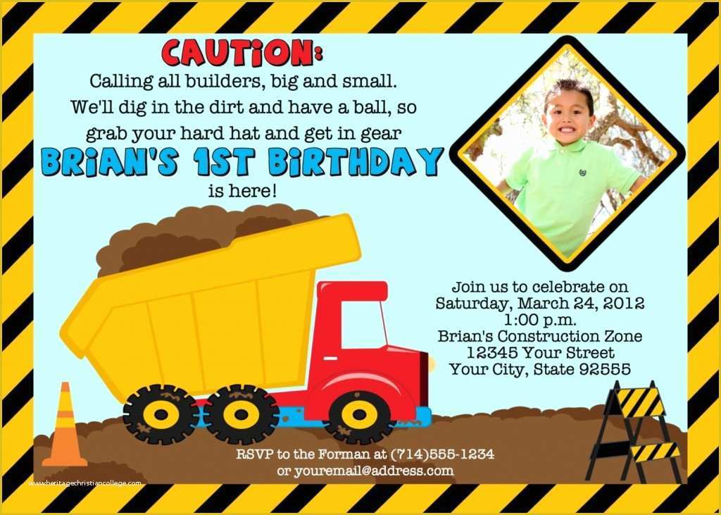 Free Construction Party Templates Of Construction themed Birthday Party Invitation Wording