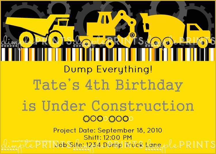 Free Construction Party Templates Of Construction Truck Printable Invite Dimple Prints Shop