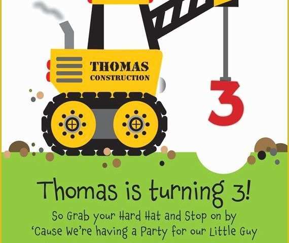 Free Construction Party Templates Of Crane Construction Truck Birthday Party Invitation by