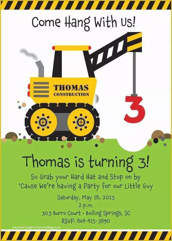 Free Construction Party Templates Of Crane Construction Truck Birthday Party Invitation by