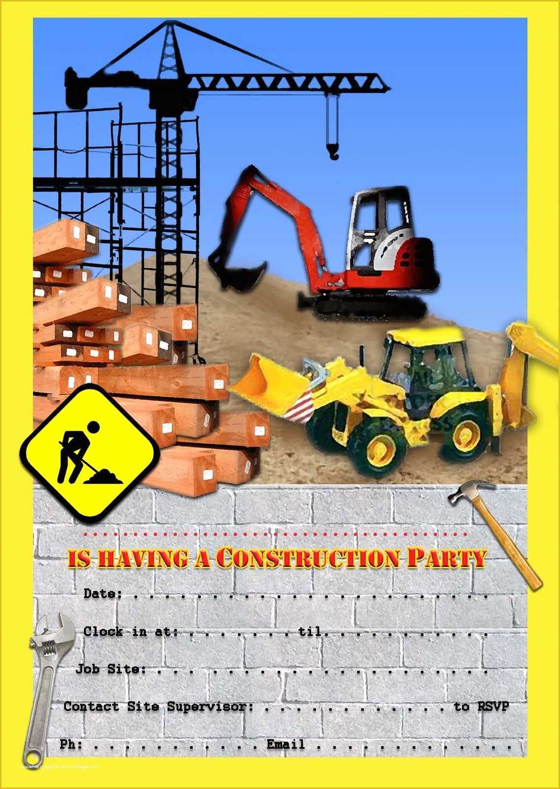 Free Construction Party Templates Of Free Kids Party Invitations Construction Party Invitation