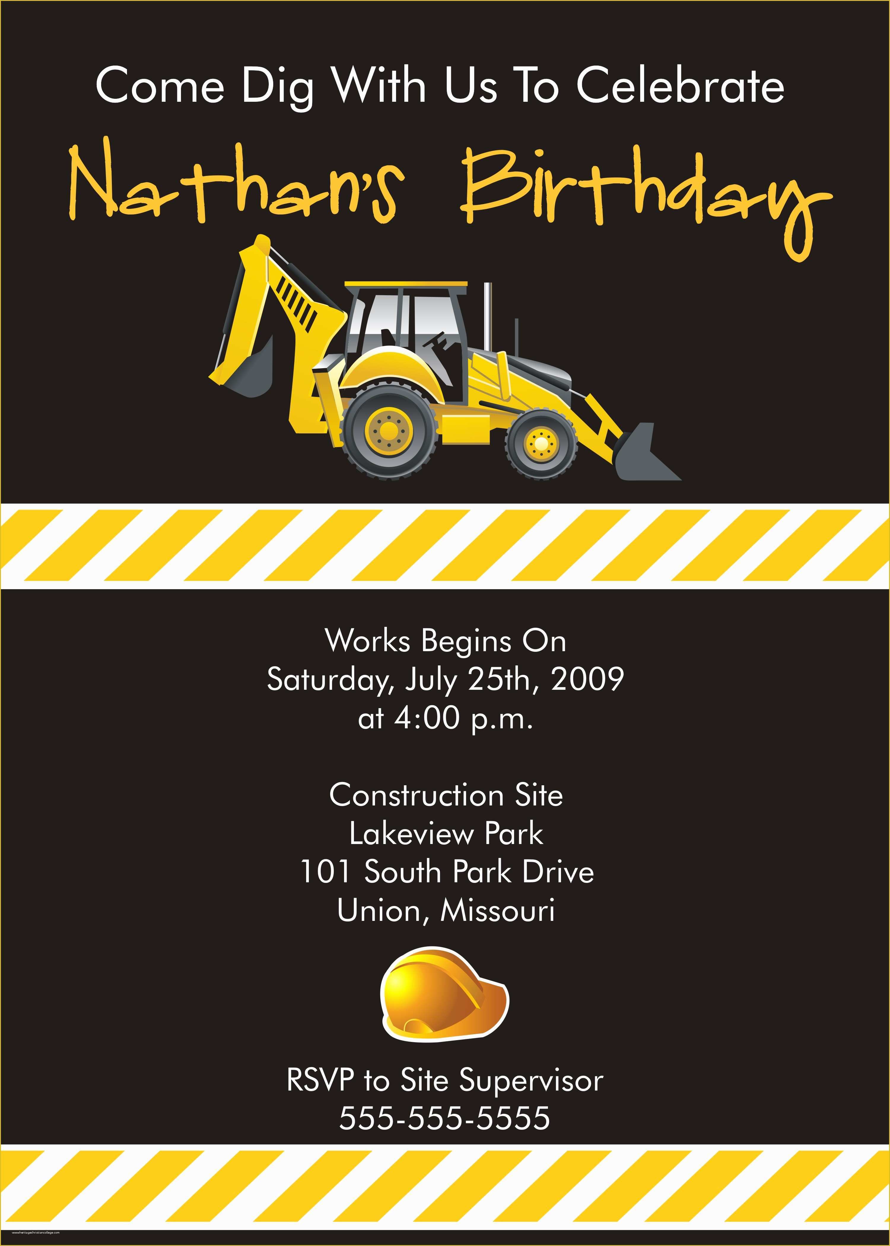 Free Construction Party Templates Of Invitations for Every Occassion