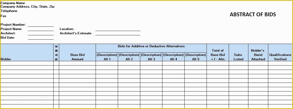 Free Construction Project Management Templates Of Construction Bid Template