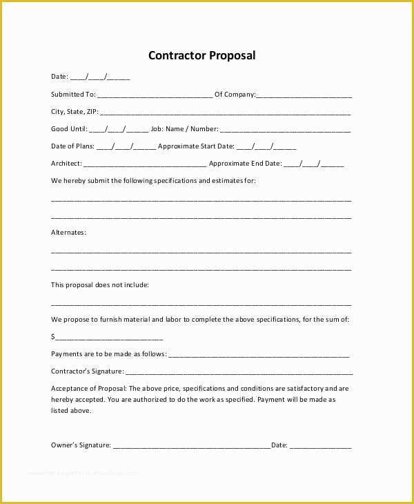 Free Construction Proposal Template Pdf Of Construction Proposal forms Printable Sample Construction