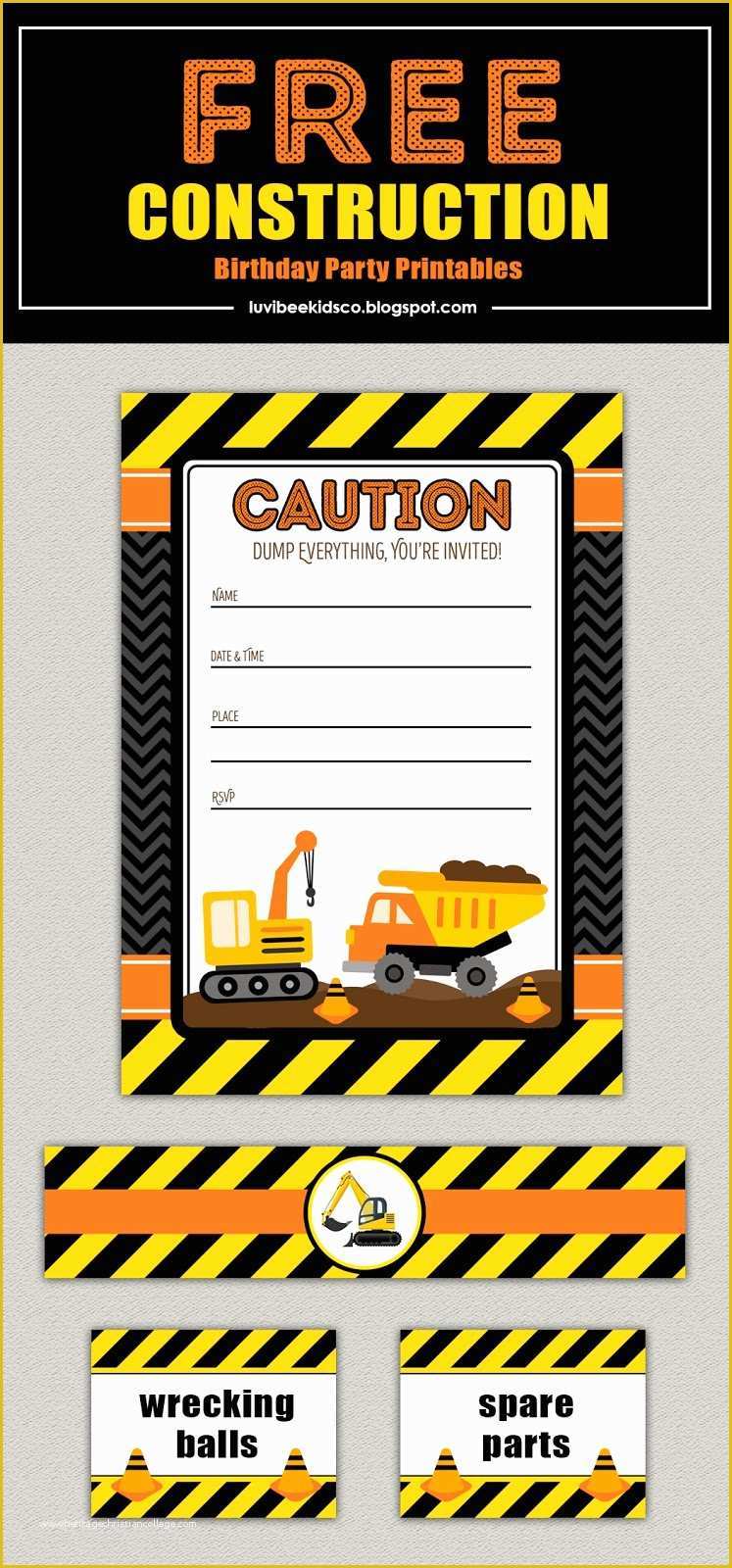 Free Construction Sign Templates Of Free Construction Birthday Party Printables