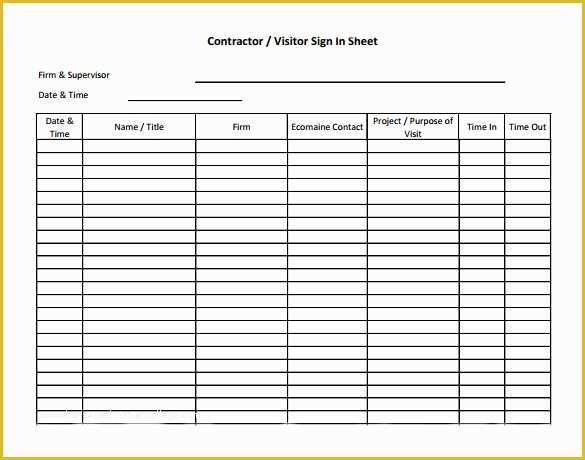 Free Construction Sign Templates Of Sample Visitor Sign In Sheet 10 Documents In Word Pdf