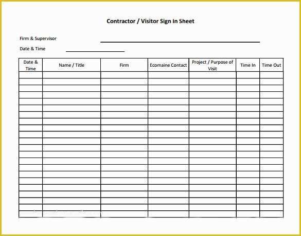 Free Construction Sign Templates Of Sample Visitor Sign In Sheet 10 Documents In Word Pdf