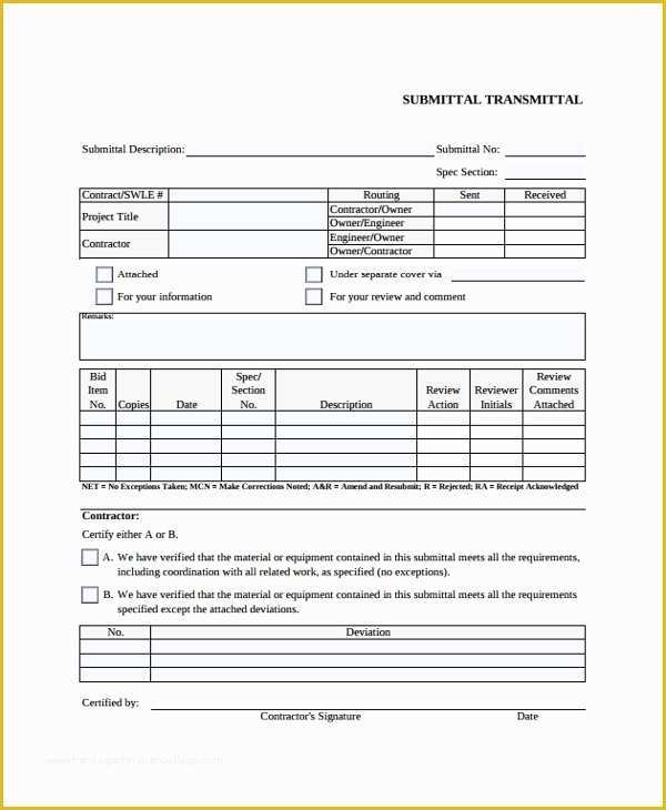 Free Construction Submittal form Template Of 8 Sample Submittal Transmittal forms Pdf Word