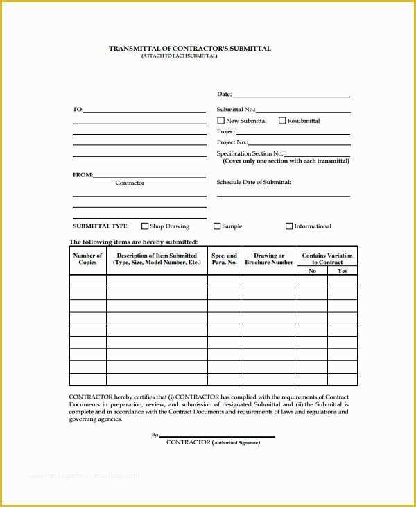 Free Construction Submittal form Template Of 8 Sample Submittal Transmittal forms Pdf Word