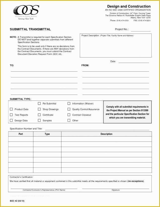 Free Construction Submittal Form Template Printable Templates