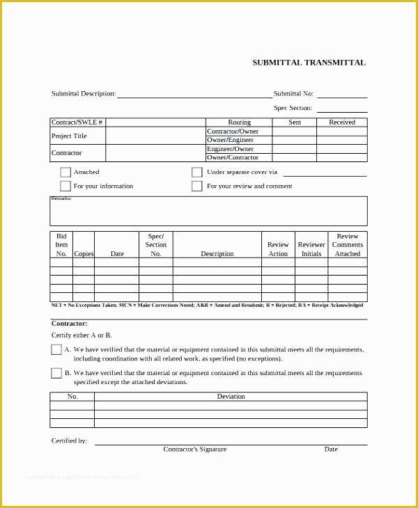 Free Construction Submittal form Template Of Free Construction Submittal form Template Free